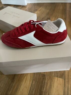 Mila Paoli Red Suede Trainer with White Leather Accent